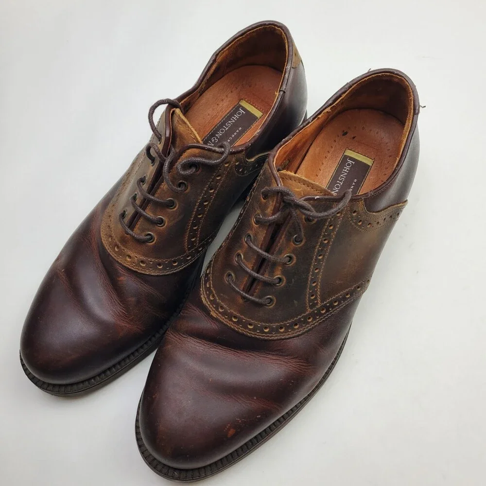 Johnston & Murphy Brown Leather Saddle Oxford Shoes Mens 10.5 Made in Italy M